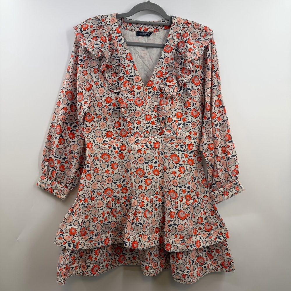 Vineyard Vines Women's Ivy Ruffle Dress cotton silk floral multi stone size 12